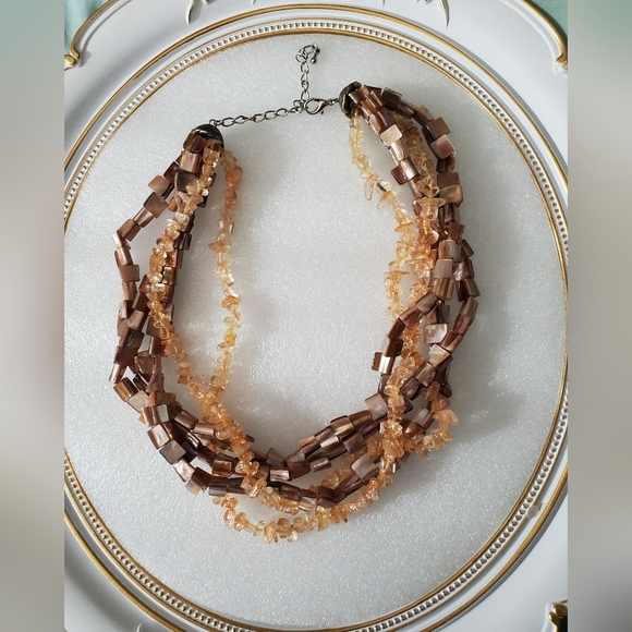 Vintage necklace natural citrine imperial topaz MOP Exquisite 5 strands Artisan - Picture 3 of 9